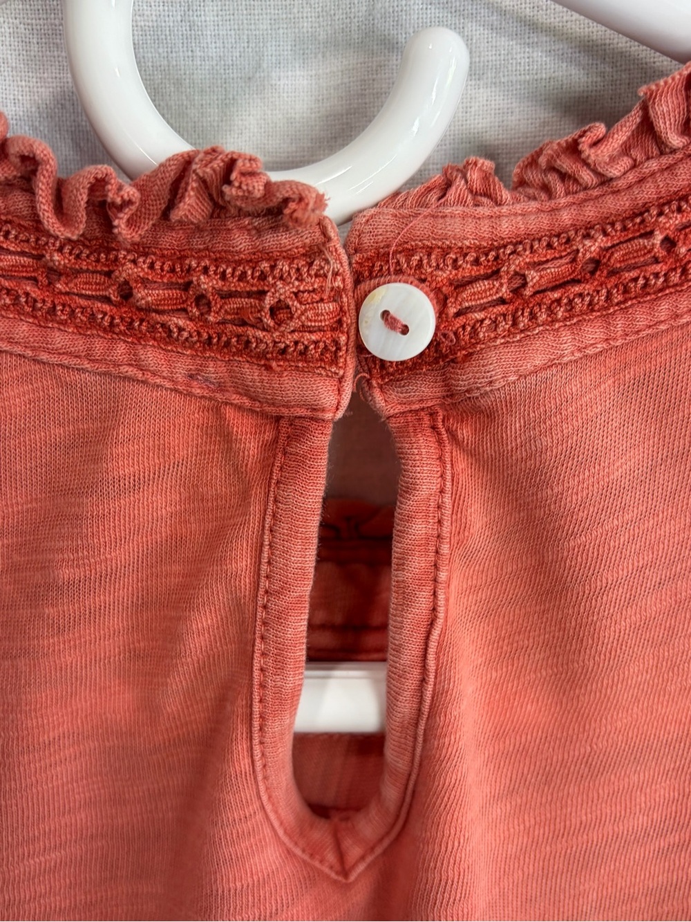 Free People Coral Rust Pintuck Crochet Peasant Top - Picture 8 of 8